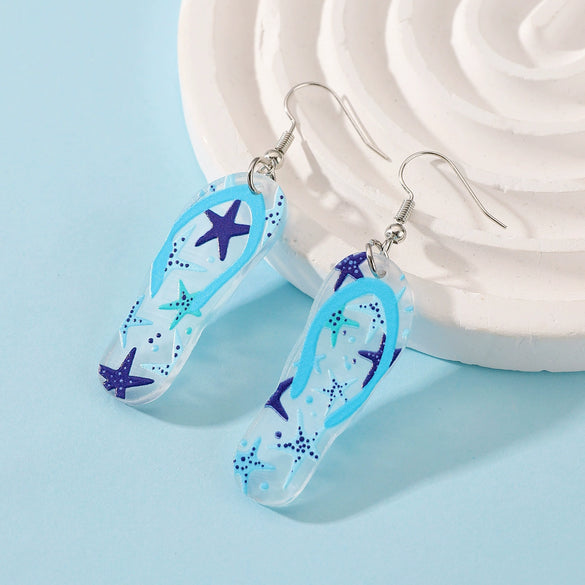 Fashion Fresh Ocean Blue Slippers Seahorse Earrings Acrylic Animals Baking Paint Women's