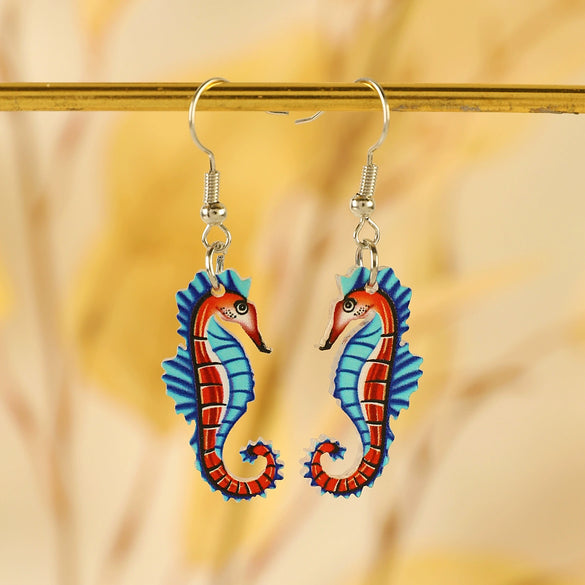 Fashion Fresh Ocean Blue Slippers Seahorse Earrings Acrylic Animals Baking Paint Women's