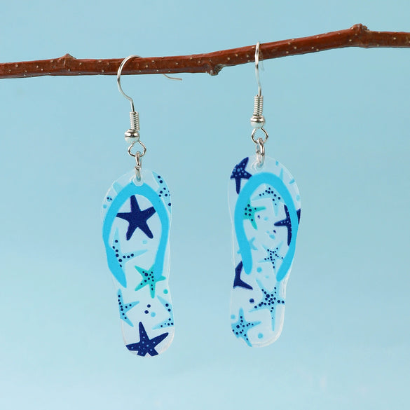 Fashion Fresh Ocean Blue Slippers Seahorse Earrings Acrylic Animals Baking Paint Women's