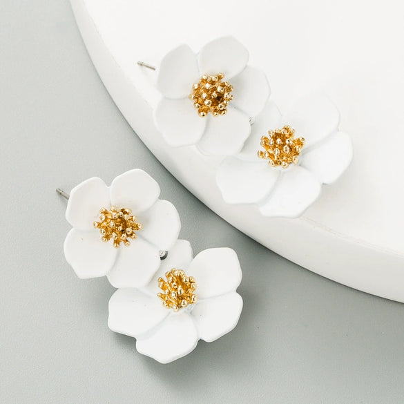 Fashion Fresh Sweet Elegant Multilayer Flower Alloy Baking Paint Women's Earrings