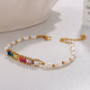 Fashion Freshwater Pearl Beaded Geometric 316L Stainless Steel Bracelet Inlaid Colorful Zircon With Electroplating For Women