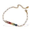 Fashion Freshwater Pearl Beaded Geometric 316L Stainless Steel Bracelet Inlaid Colorful Zircon With Electroplating For Women