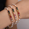 Fashion Freshwater Pearl Beaded Geometric 316L Stainless Steel Bracelet Inlaid Colorful Zircon With Electroplating For Women