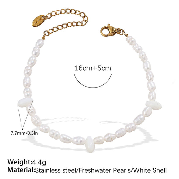 Fashion Freshwater Pearl Necklace And Bracelet Set 316L Stainless Steel 316L Stainless Steel 18K Gold Plated For Women
