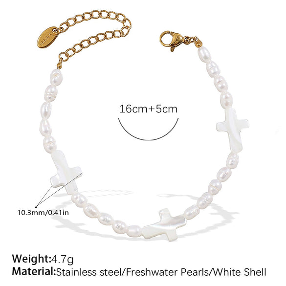 Fashion Freshwater Pearl Necklace And Bracelet Set 316L Stainless Steel 316L Stainless Steel 18K Gold Plated For Women