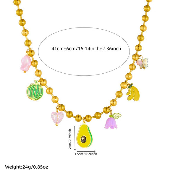 Fashion Fruit Shape Stainless Steel Pendant Necklace With Electroplating Ball Chain