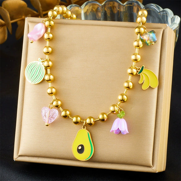 Fashion Fruit Shape Stainless Steel Pendant Necklace With Electroplating Ball Chain