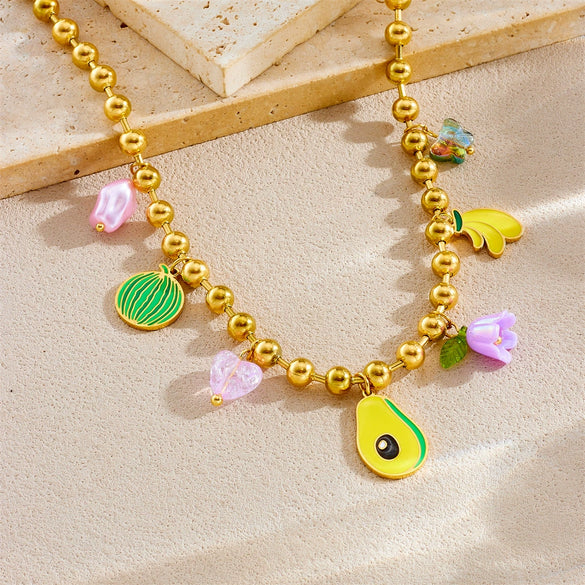 Fashion Fruit Shape Stainless Steel Pendant Necklace With Electroplating Ball Chain