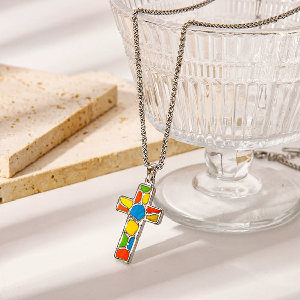 Fashion Fun Octopus Cross Stainless Steel Pendant Necklace With Electric Polishing And Dripping Oil