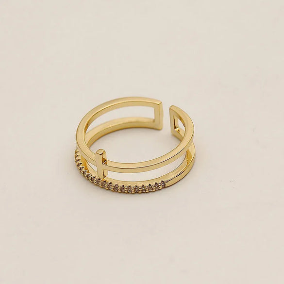 Fashion Geometric Alloy Copper Plating Rhinestones 14k Gold Plated Women'S Open Ring