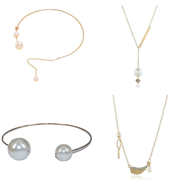 Fashion Geometric Alloy Pearl Collar Necklace Elegant Exaggerated Pendant Jewelry For Women