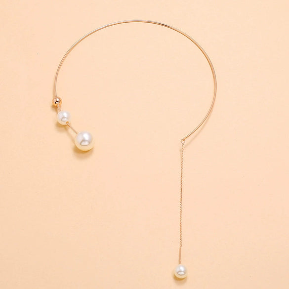 Fashion Geometric Alloy Pearl Collar Necklace Elegant Exaggerated Pendant Jewelry For Women