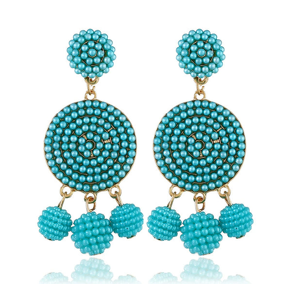 Fashion Geometric Alloy Pendant Earrings With Round Ball Bead Design Electroplated Statement Earrings For Women