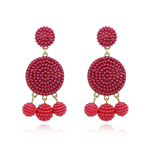 Fashion Geometric Alloy Pendant Earrings With Round Ball Bead Design Electroplated Statement Earrings For Women