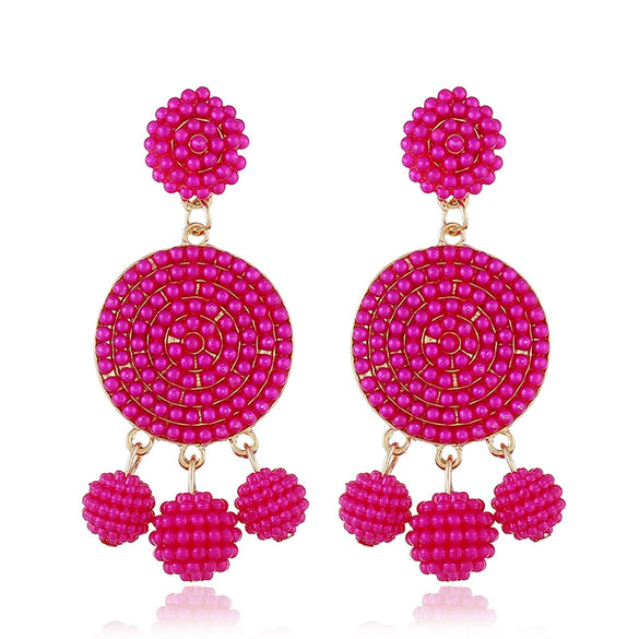 Fashion Geometric Alloy Pendant Earrings With Round Ball Bead Design Electroplated Statement Earrings For Women