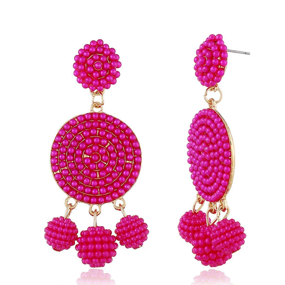 Fashion Geometric Alloy Pendant Earrings With Round Ball Bead Design Electroplated Statement Earrings For Women