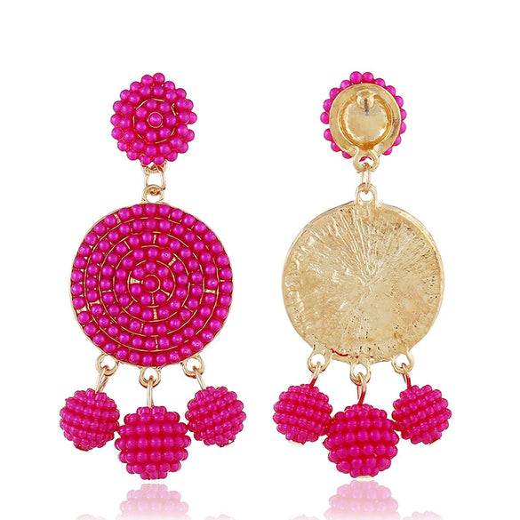 Fashion Geometric Alloy Pendant Earrings With Round Ball Bead Design Electroplated Statement Earrings For Women