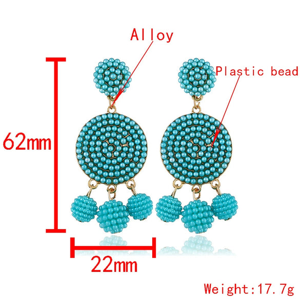 Fashion Geometric Alloy Pendant Earrings With Round Ball Bead Design Electroplated Statement Earrings For Women