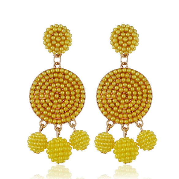 Fashion Geometric Alloy Pendant Earrings With Round Ball Bead Design Electroplated Statement Earrings For Women