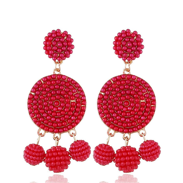 Fashion Geometric Alloy Pendant Earrings With Round Ball Bead Design Electroplated Statement Earrings For Women
