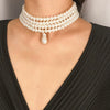 Fashion Geometric Beaded Pearl Necklace With Multilayer Chain And Pearl Shaped Pendant For Women