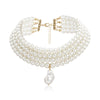 Fashion Geometric Beaded Pearl Necklace With Multilayer Chain And Pearl Shaped Pendant For Women