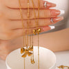Fashion Geometric Bow Pendant Necklace For Women Stainless Steel With 18K Vacuum Plating In Furnace