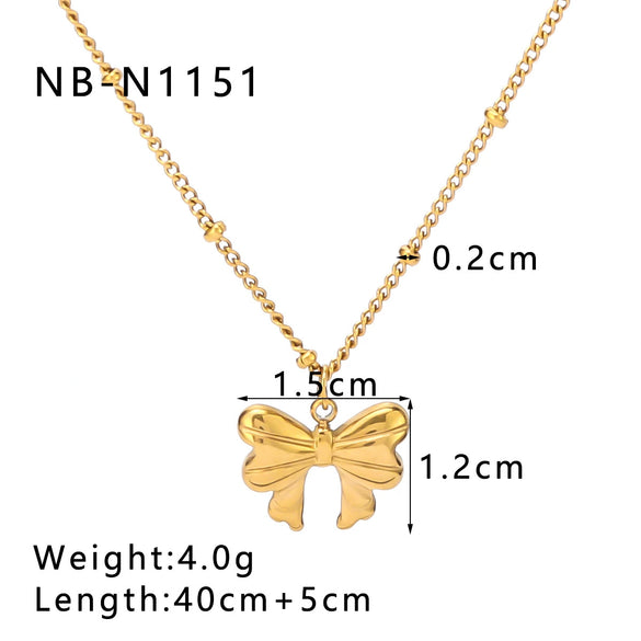Fashion Geometric Bow Pendant Necklace For Women Stainless Steel With 18K Vacuum Plating In Furnace