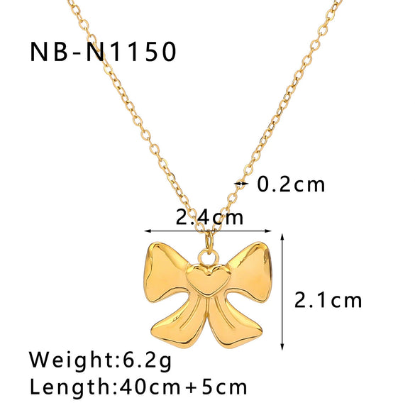 Fashion Geometric Bow Pendant Necklace For Women Stainless Steel With 18K Vacuum Plating In Furnace