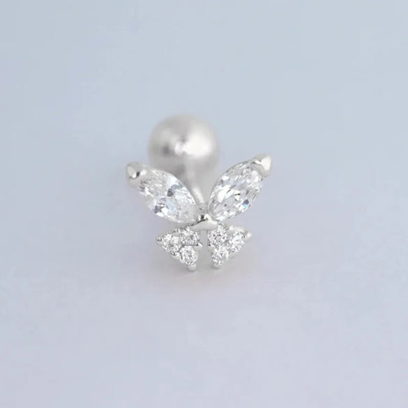 Fashion Geometric Butterfly S925 Sterling Silver Inlay Zircon Ear Studs 1 Piece