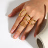 Fashion Geometric Chain Cross Opening Ring For Ladies Stainless Steel With 18K Gold Plated Electroplating