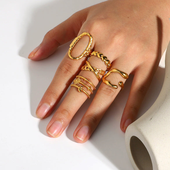 Fashion Geometric Chain Cross Opening Ring For Ladies Stainless Steel With 18K Gold Plated Electroplating
