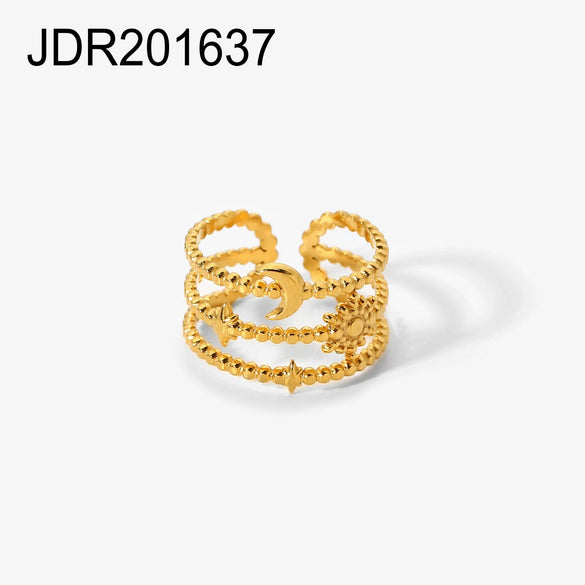 Fashion Geometric Chain Cross Opening Ring For Ladies Stainless Steel With 18K Gold Plated Electroplating