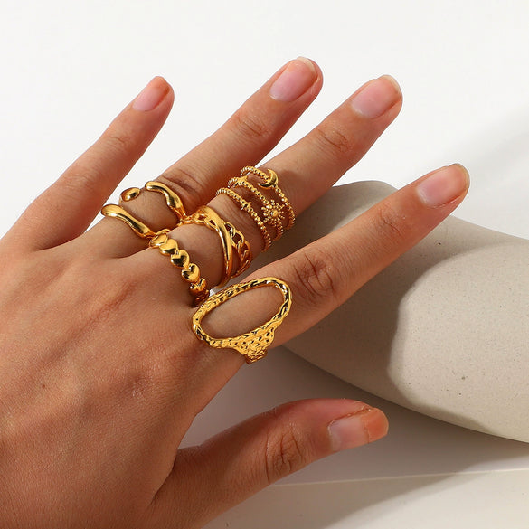 Fashion Geometric Chain Cross Opening Ring For Ladies Stainless Steel With 18K Gold Plated Electroplating