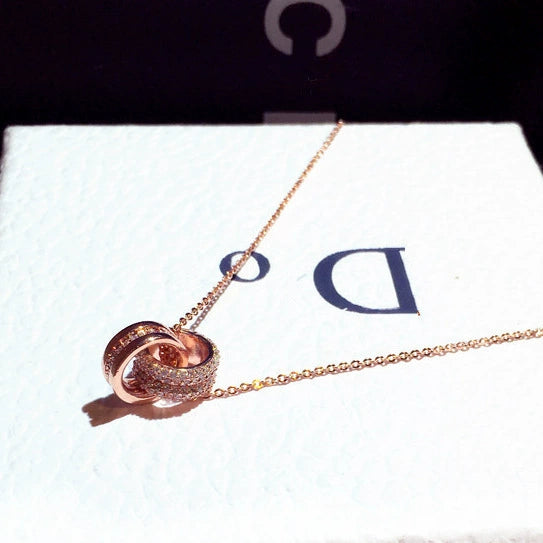 Fashion Geometric Circle Zircon Elegant Short Collarbone Necklace With Copper O Chain For Women
