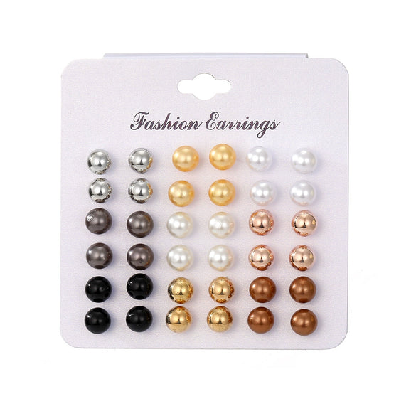Fashion Geometric Color Round Electroplated Imitation Pearl Alloy Women's Earrings