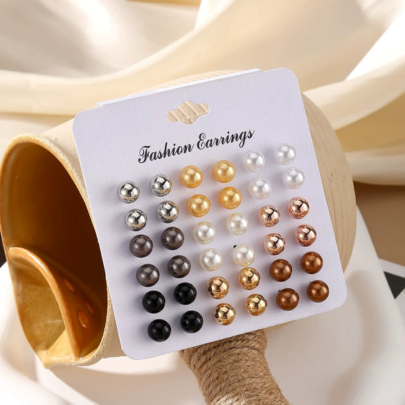 Fashion Geometric Color Round Electroplated Imitation Pearl Alloy Women's Earrings