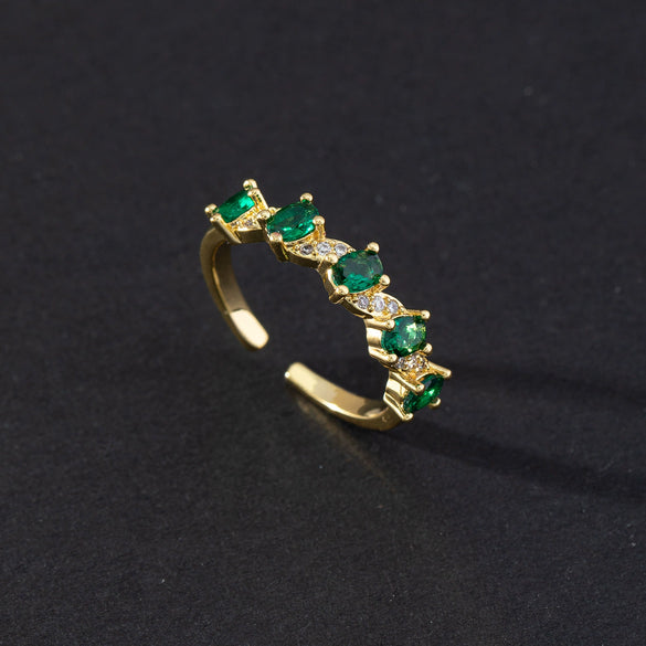 Fashion Geometric Colorful Zircon Open Ring For Women Copper Electroplated Light Luxury Niche Minimalist