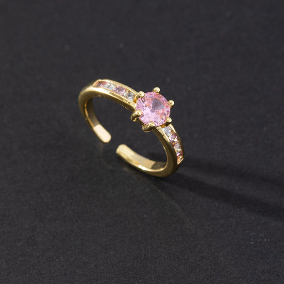 Fashion Geometric Colorful Zircon Open Ring For Women Copper Electroplated Light Luxury Niche Minimalist