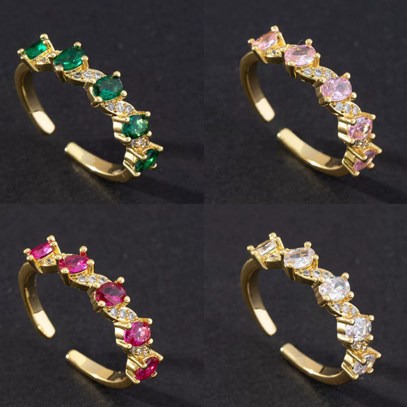 Fashion Geometric Colorful Zircon Open Ring For Women Copper Electroplated Light Luxury Niche Minimalist