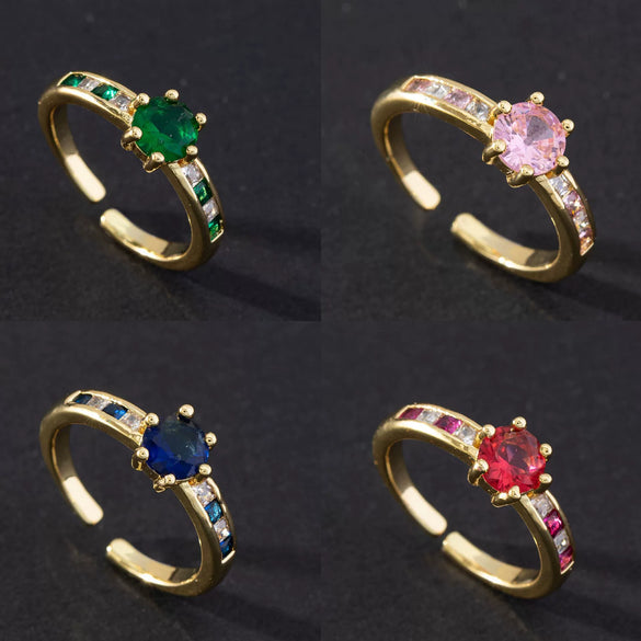 Fashion Geometric Colorful Zircon Open Ring For Women Copper Electroplated Light Luxury Niche Minimalist
