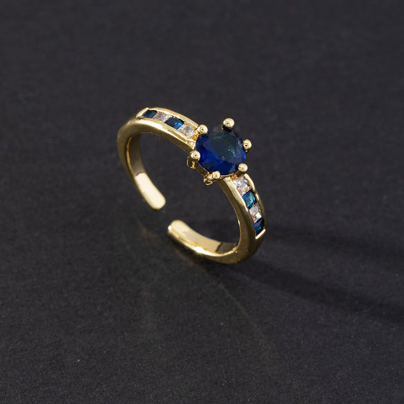 Fashion Geometric Colorful Zircon Open Ring For Women Copper Electroplated Light Luxury Niche Minimalist