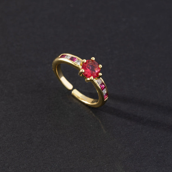 Fashion Geometric Colorful Zircon Open Ring For Women Copper Electroplated Light Luxury Niche Minimalist