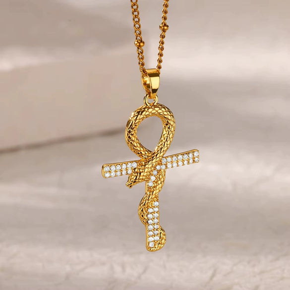 Fashion Geometric Copper Micropaved Zircon Cross Pendant Women's Necklace With Electroplating And Water Wave Chain