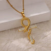 Fashion Geometric Copper Micropaved Zircon Cross Pendant Women's Necklace With Electroplating And Water Wave Chain