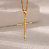 Fashion Geometric Copper Micropaved Zircon Cross Pendant Women's Necklace With Electroplating And Water Wave Chain