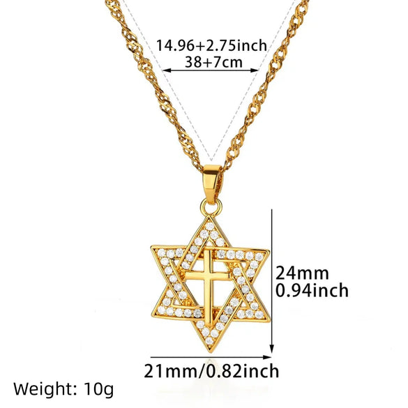 Fashion Geometric Copper Micropaved Zircon Cross Pendant Women's Necklace With Electroplating And Water Wave Chain
