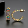 Fashion Geometric Copper Zircon C Shaped Earrings Colorful Electroplated Sweet Jewelry For Women