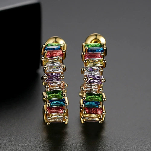 Fashion Geometric Copper Zircon C Shaped Earrings Colorful Electroplated Sweet Jewelry For Women