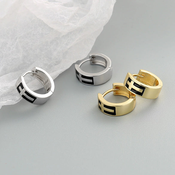 Fashion Geometric Cross And Circle Earrings For Women In S925 Sterling Silver With Electroplated Finish